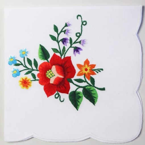 Hand-embroidered napkins with beautiful Bouquet with a rose from Lowicz.