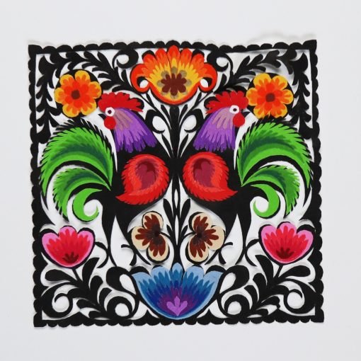 Cutout from Lowicz -  Two roosters - Purple hood