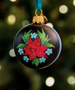 Regional Christmas Ornament - Lowicz - Flowers in black and blue stripes