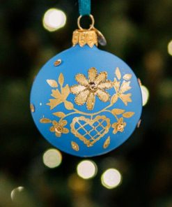 Regional Baubles - Kashubia - Golden flowers on blue