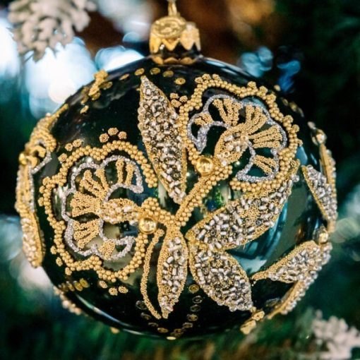 Regional Christmas Ornament - Embroidery - Rzeszów embroidery - bottle green