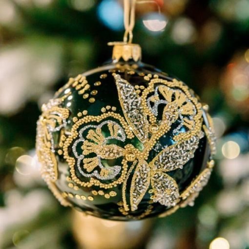 Regional Christmas Ornament - Embroidery - Rzeszów embroidery - bottle green - Image 3