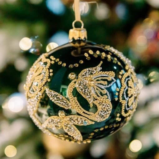 Regional Christmas Ornament - Embroidery - Rzeszów embroidery - bottle green - Image 2