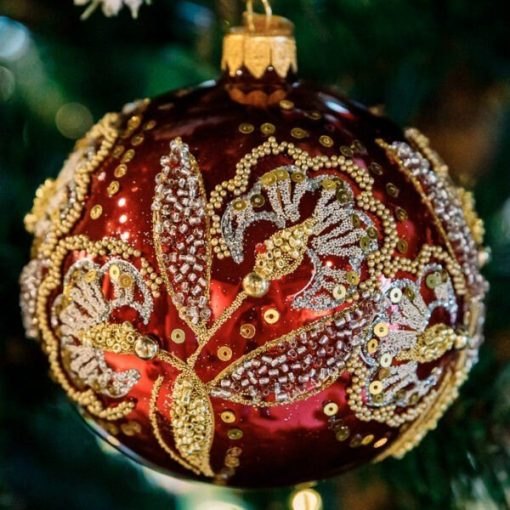 Regional Christmas Ornament - Embroidery - Rzeszów embroidery - burgundy