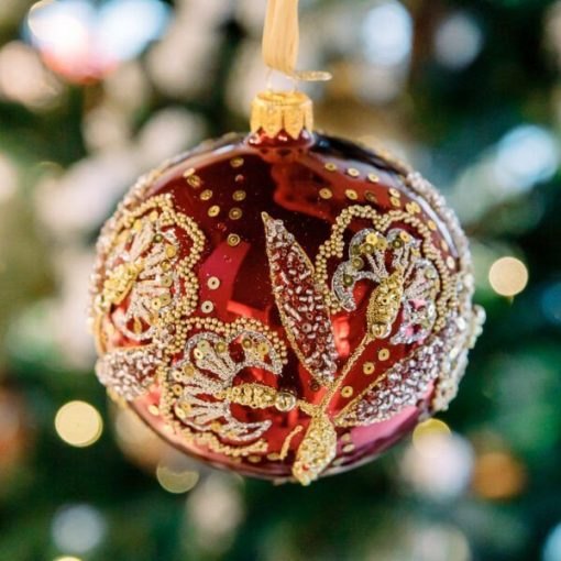 Regional Christmas Ornament - Embroidery - Rzeszów embroidery - burgundy - Image 2